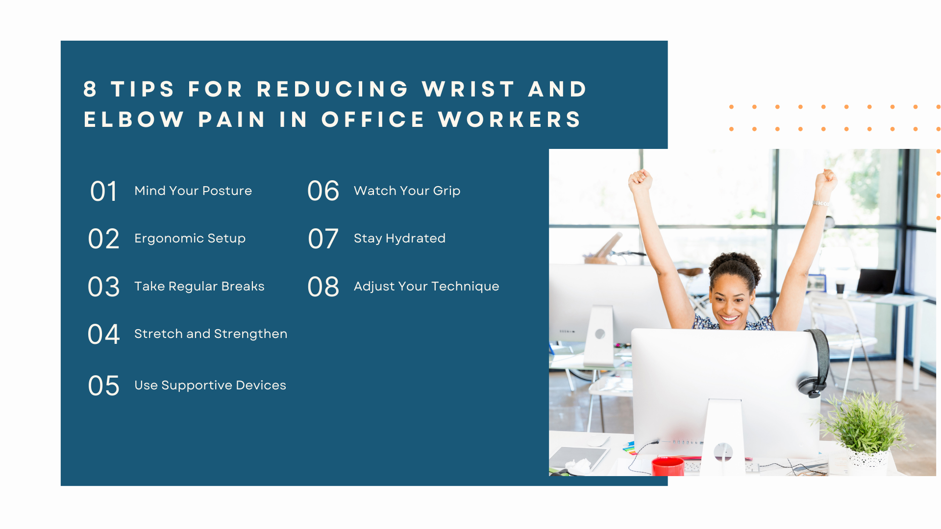 8 tips for reducing wrist and elbow pain in office workers