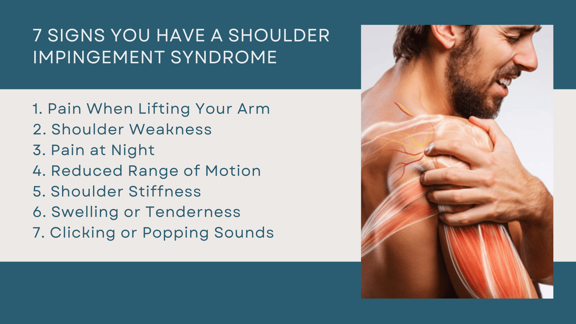 This is an infographic detailing 7 signs you have a shoulder impingement syndrome