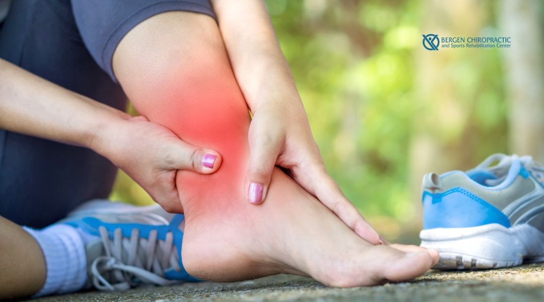 Woman with inflamed ankle